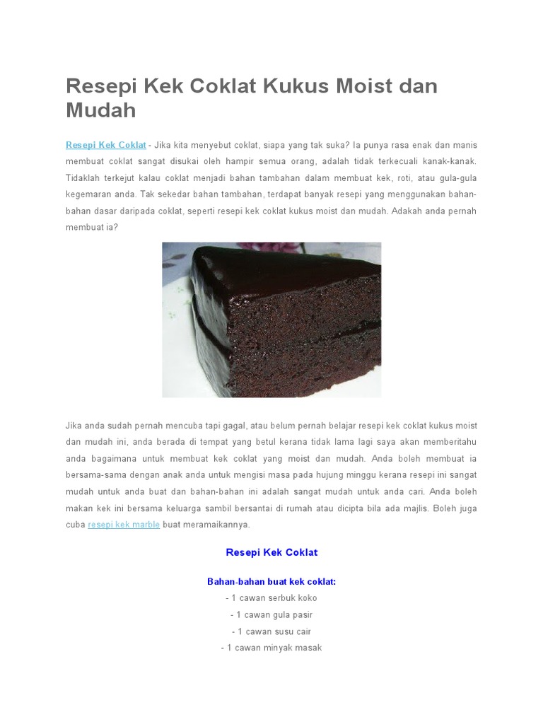 Resepi Kek Coklat Kukus Moist Dan Mudah Pdf
