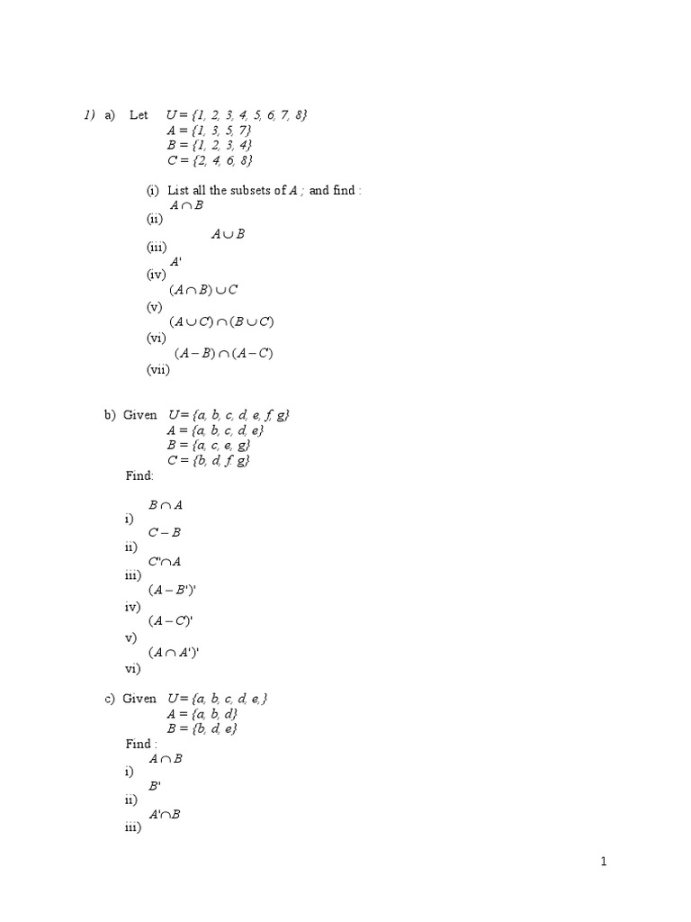 Sets Exercises | PDF
