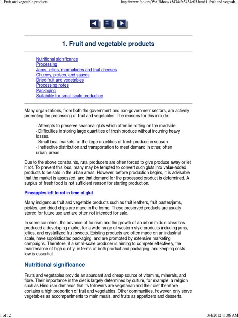 1. Fruit and Vegetable Products Fruit Preserves Food Preservation