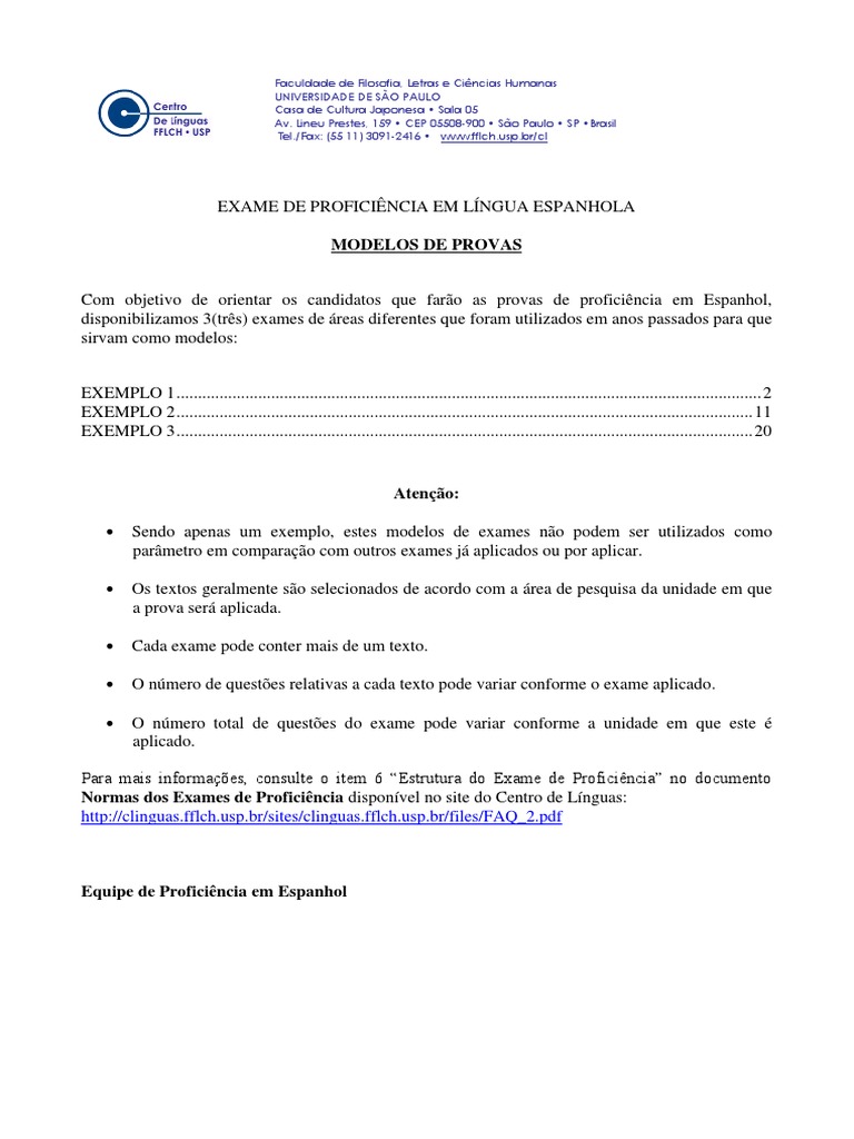 Modelos de Provas de Proficiência em Espanhol | PDF | Espanhol (idioma ...