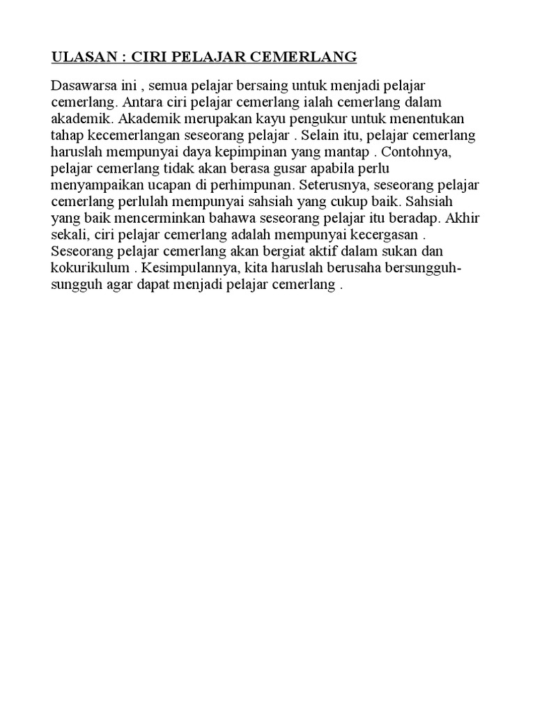 Ulasan Ciri Pelajar Cemerlang Pdf