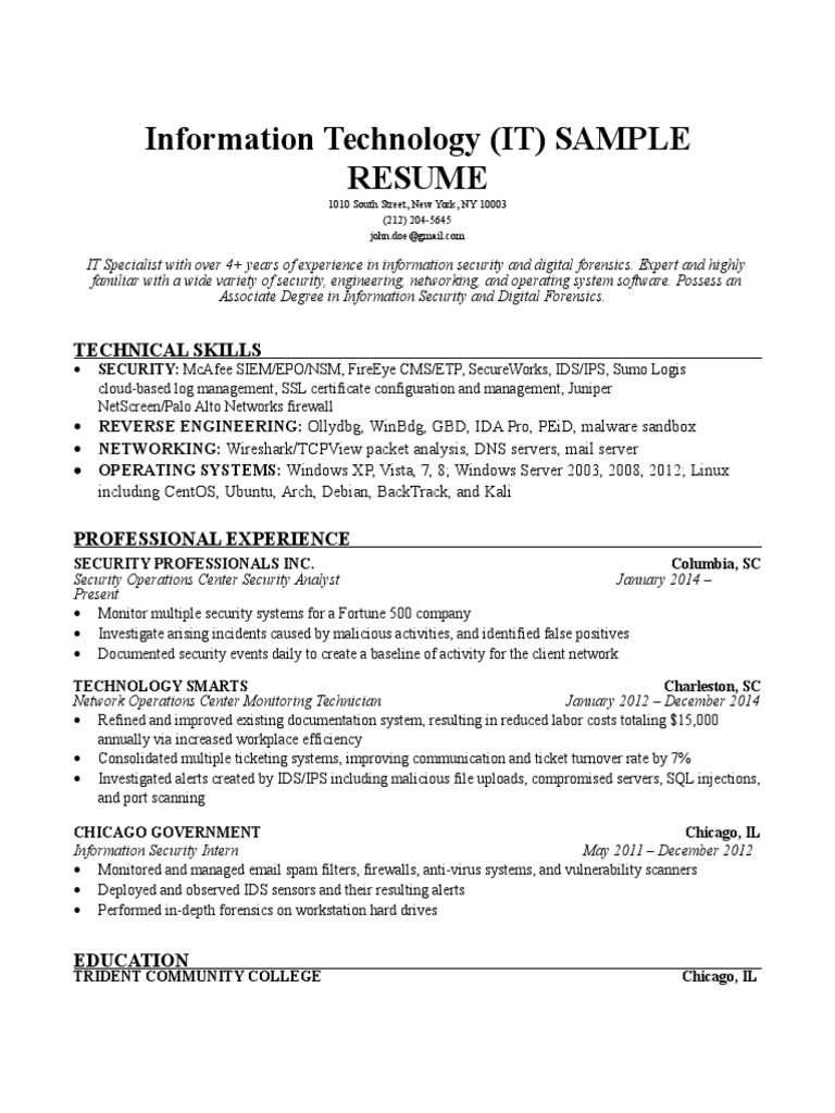 Information Technology IT Resume Sample 1 PDF
