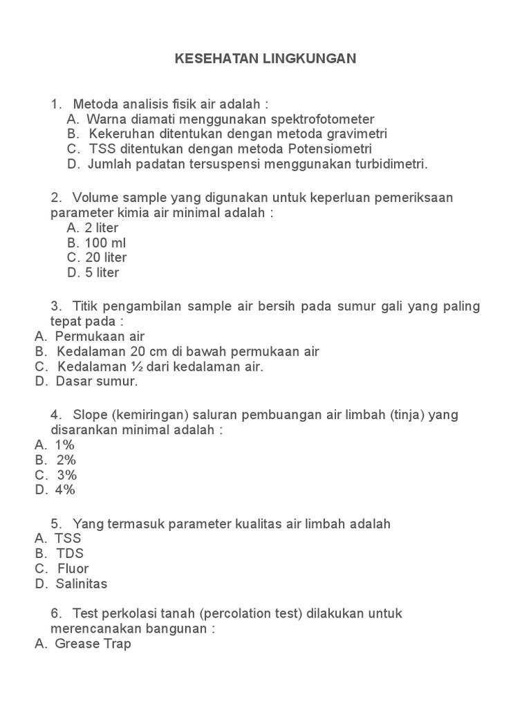 Kesehatan Lingkungan Soal