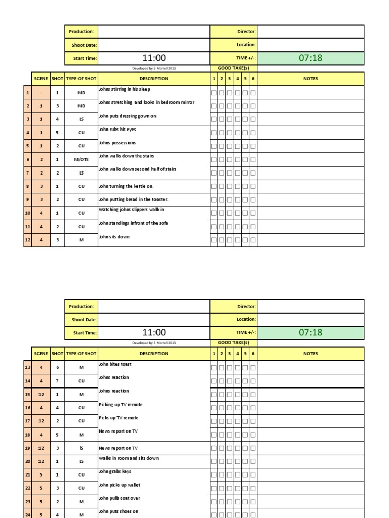 Film Production Shot List Example | PDF | Leisure