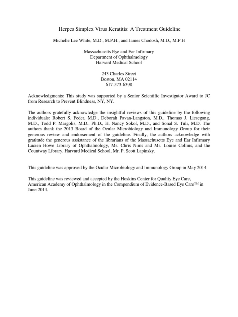 HSV Keratitis Treatment Guideline Harvard | PDF | Herpes Simplex ...