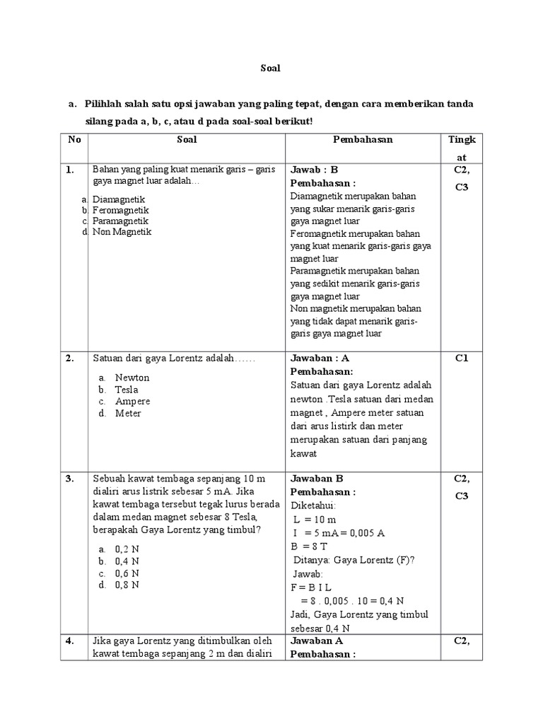 Soal Gaya Lorentz Kelas 9