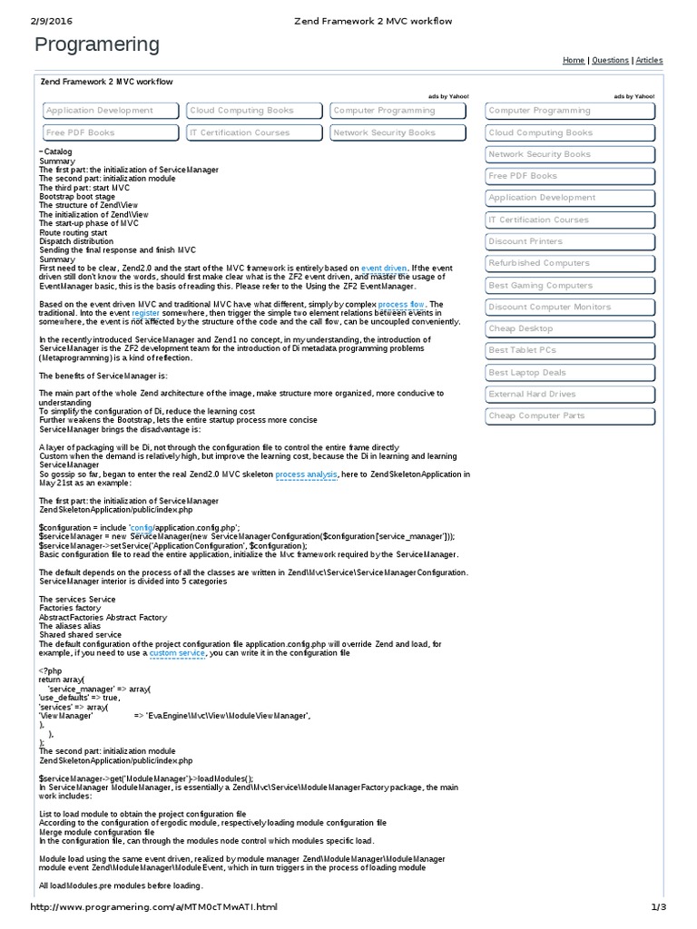 Zend Framework 2 MVC Workflow | PDF | Model–View–Controller | Booting