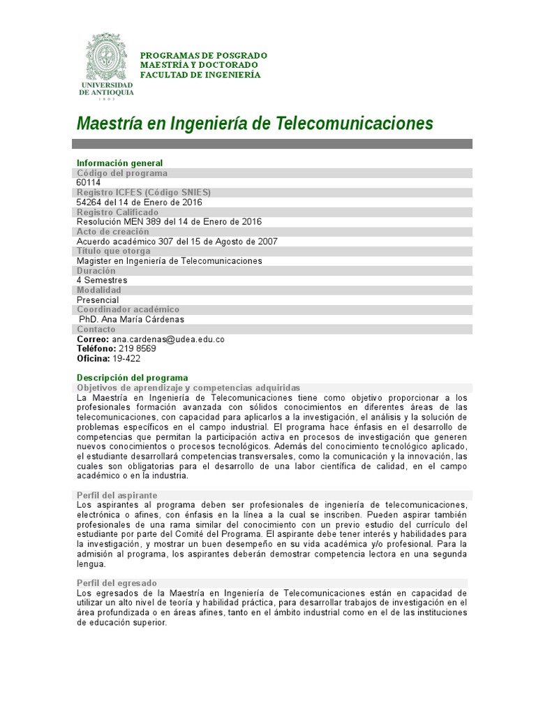 Maestría en Ingeniería de Telecomunicaciones | PDF | Ingeniería | Teoría