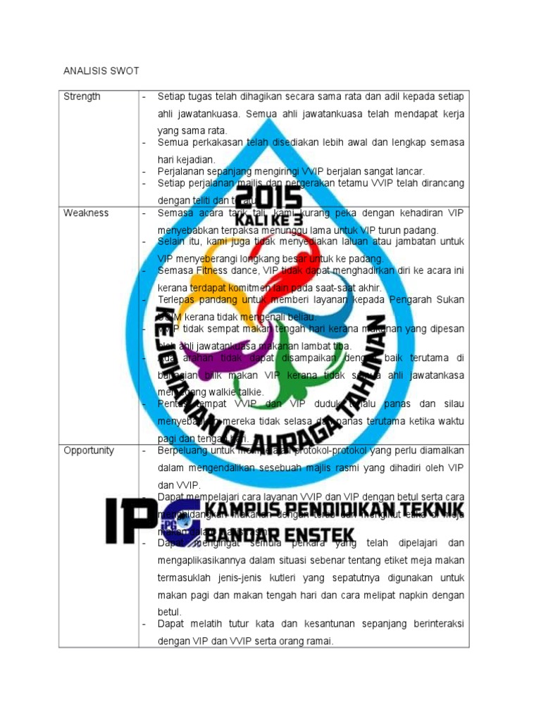 Analisis SWOT Penganjuran KOT 2015 | PDF