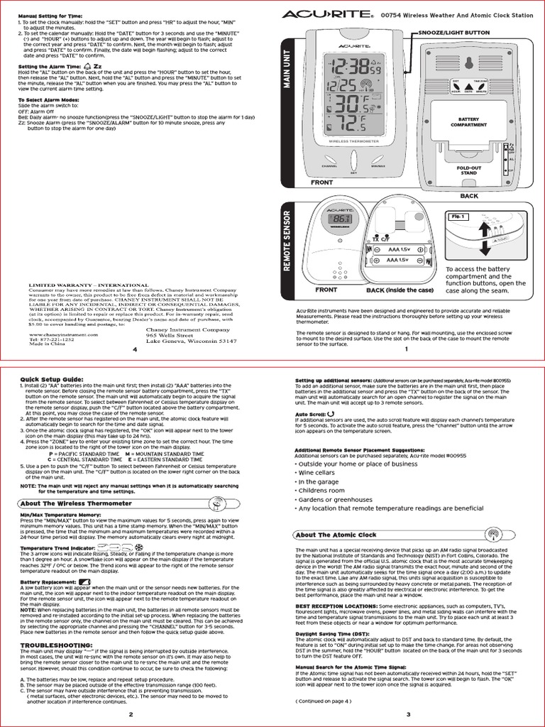 Acu Rite 00754 Manual PDF PDF Daylight Saving Time Clock