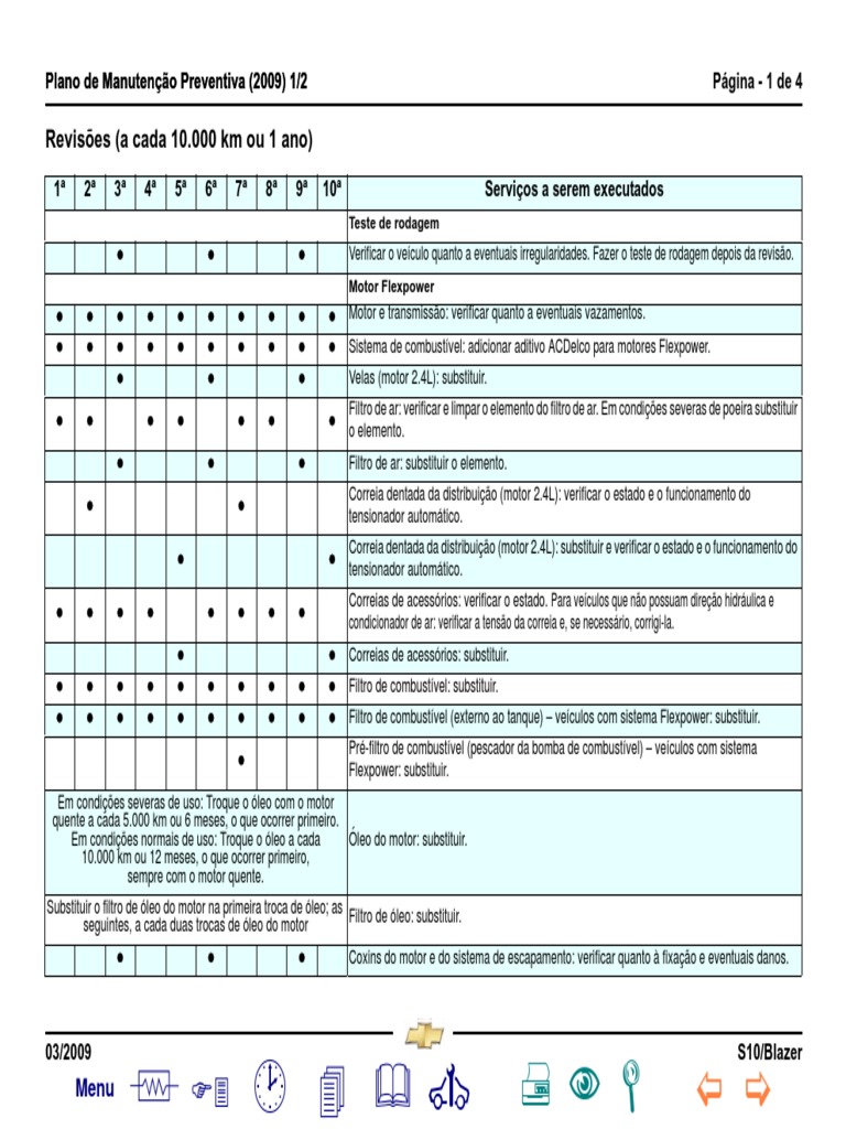 s10 - Plano de Manutencao Preventiva | PDF | Óleo de motor | Tração nas  quatro rodas