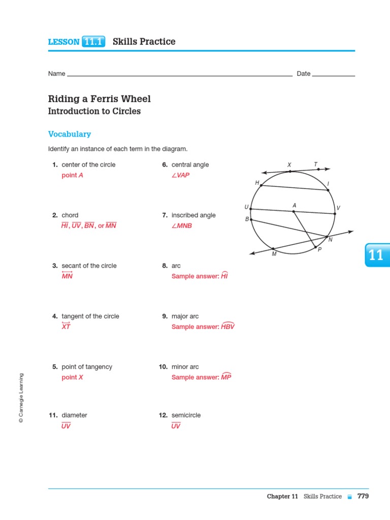 CH 11 Skills Practice Answers | PDF | Circle | Perpendicular