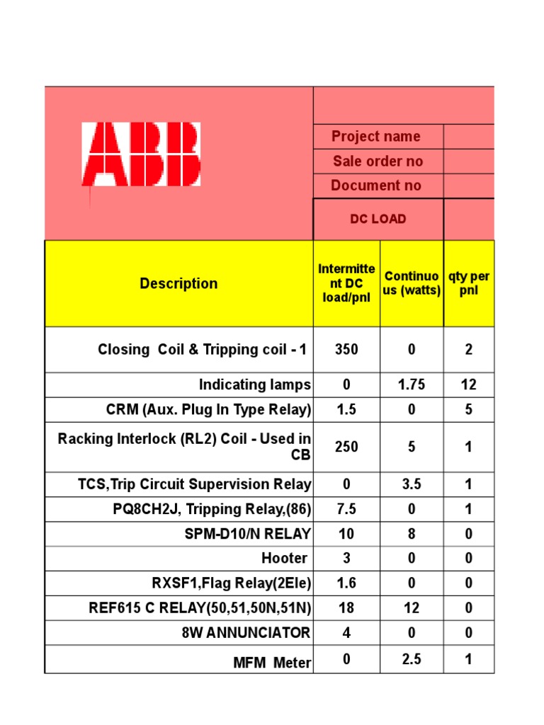 DC Load Calculations | PDF | Relay | Equipment