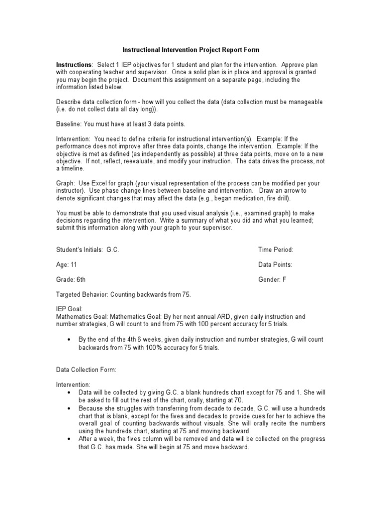 IEP Intervention Plan for Counting Skills | PDF | Individualized ...