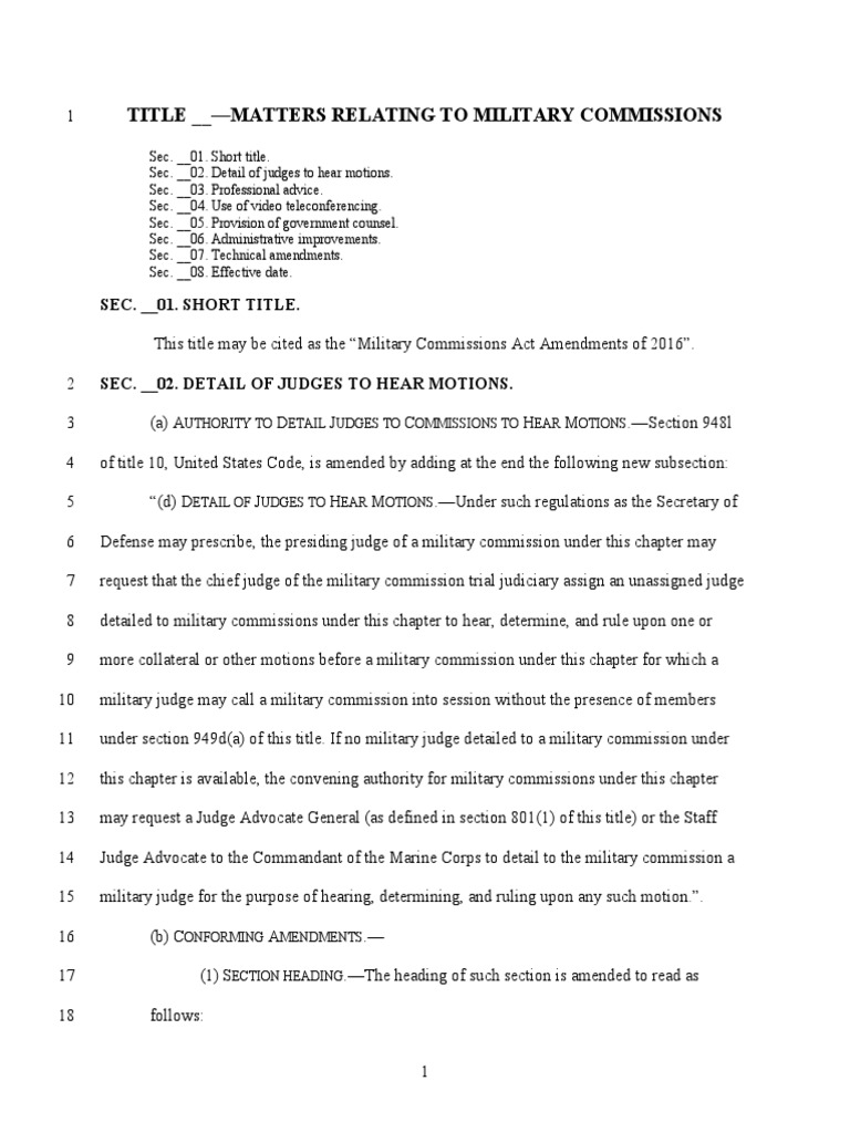 Military Commissions Act Amendments Of 2016 Military Justice Judge