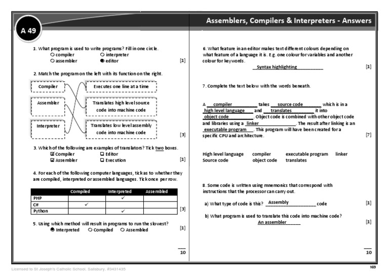 A49 Assemblers, Compilers & Interpreters Assemblers, Compilers ...