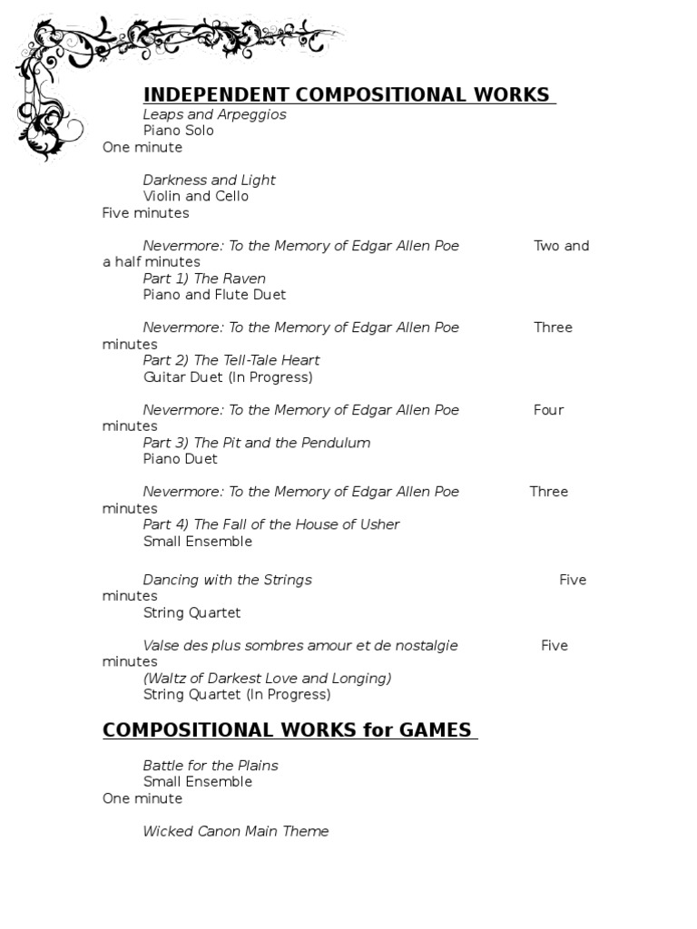 Independent Compositional Works Overview | PDF | Language Arts ...