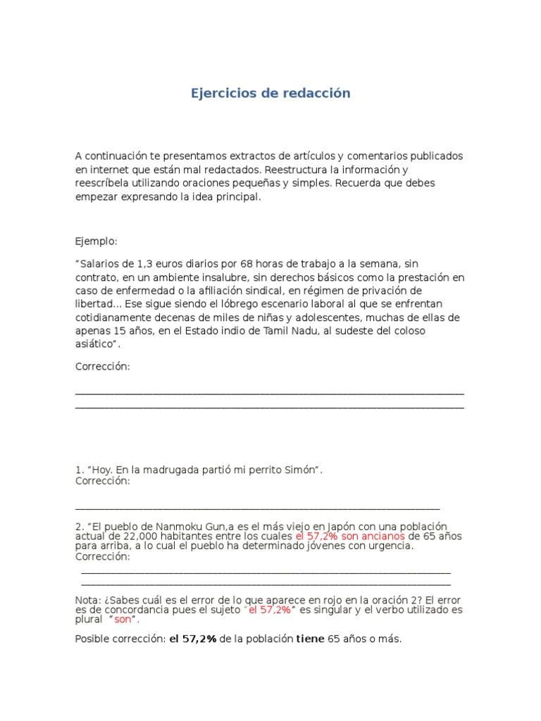 Ejercicios de redacción corregidos | PDF | Idiomas