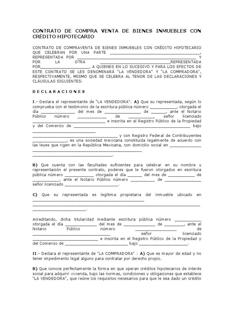 CONTRATO DE COMPRA VENTA DE BIENES INMUEBLES CON CRÉDITO