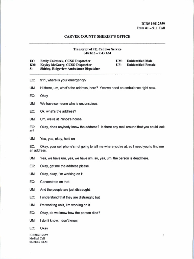 Paisley Park 911 Transcript | PDF