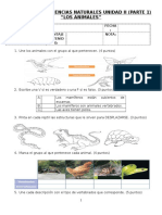 Evaluación Ciencias Naturales. Unidad 2 Los Animales