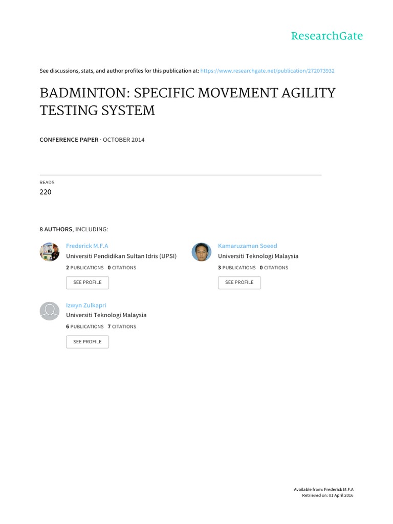 Badminton Specific Movement Agility Testing System PDF Science
