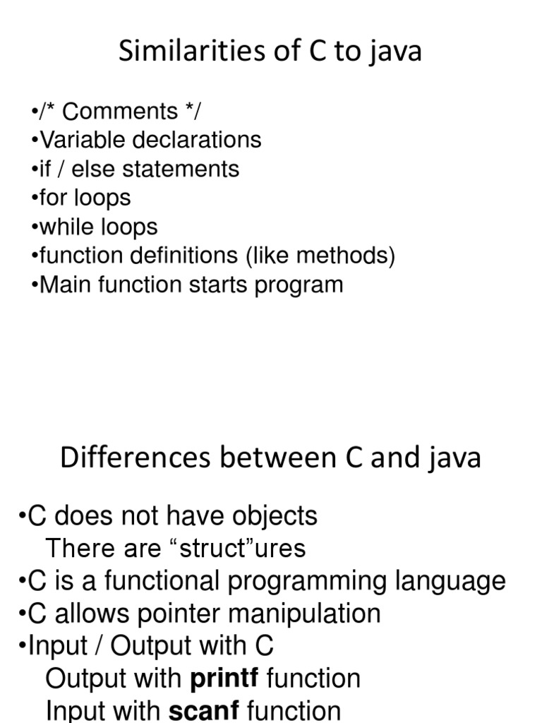 Similarities of C To Java | PDF | Programming Paradigms | Software ...