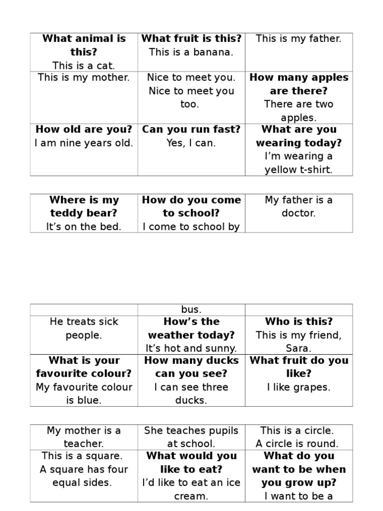 Basic Questions and Answers for Kids | PDF | Wellness