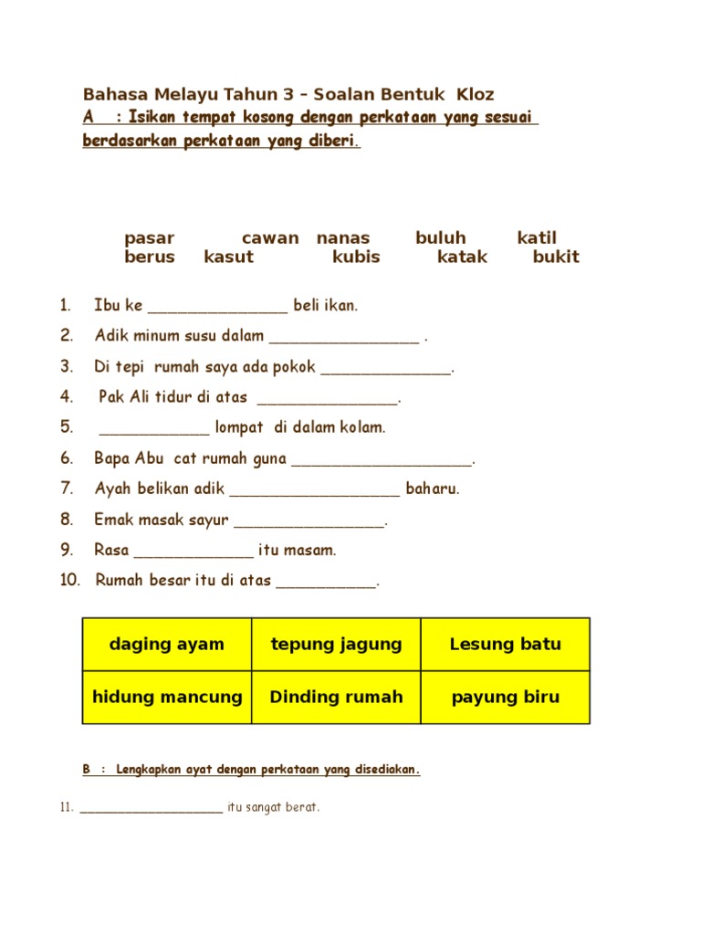 Latihan Bahasa Melayu Tahun 3  PDF