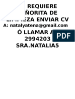 Se Requiere Señorita de Limpieza Enviar Cv A