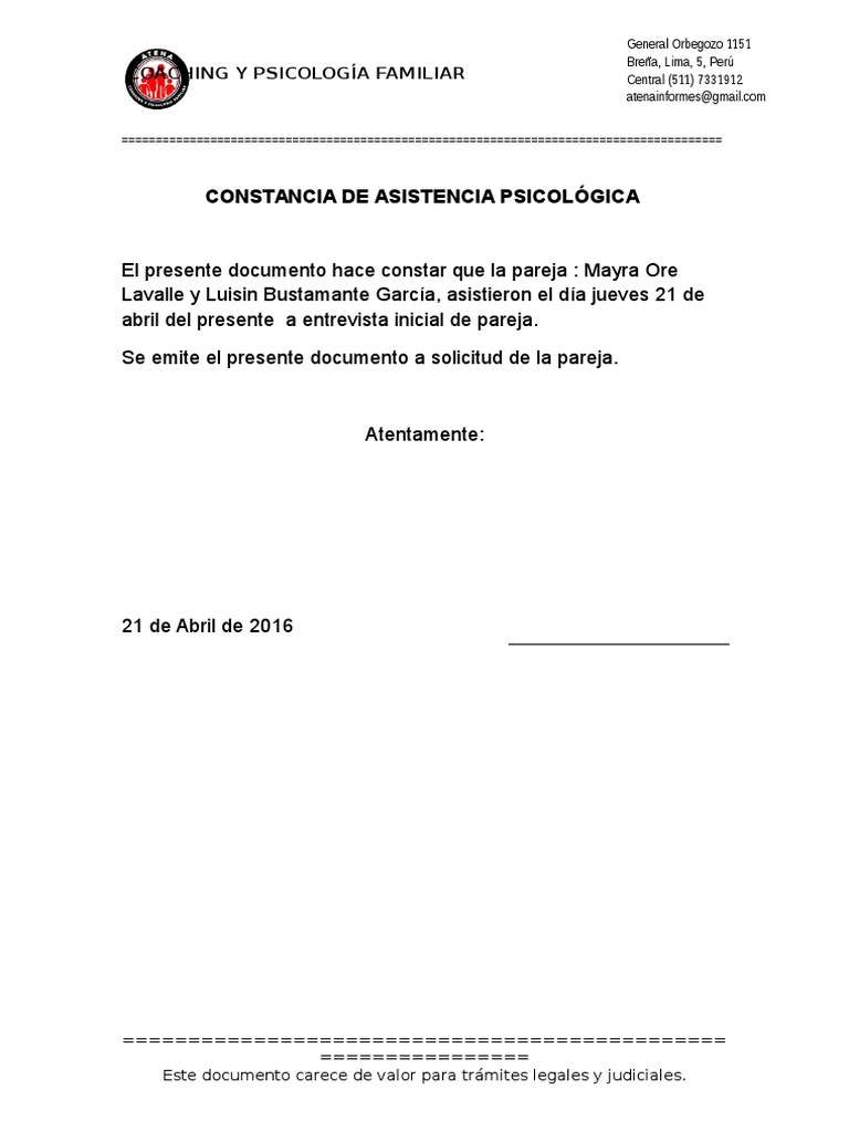 Constancia de Terapia Modelo