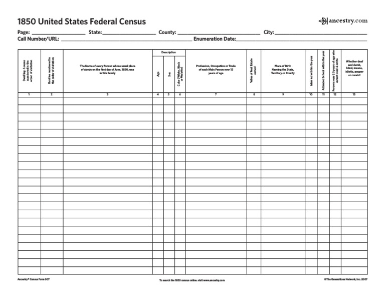 1850 Census Form | PDF | Census | World Wide Web