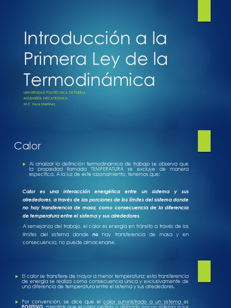 Introducción a La Primera Ley de La Termodinámica