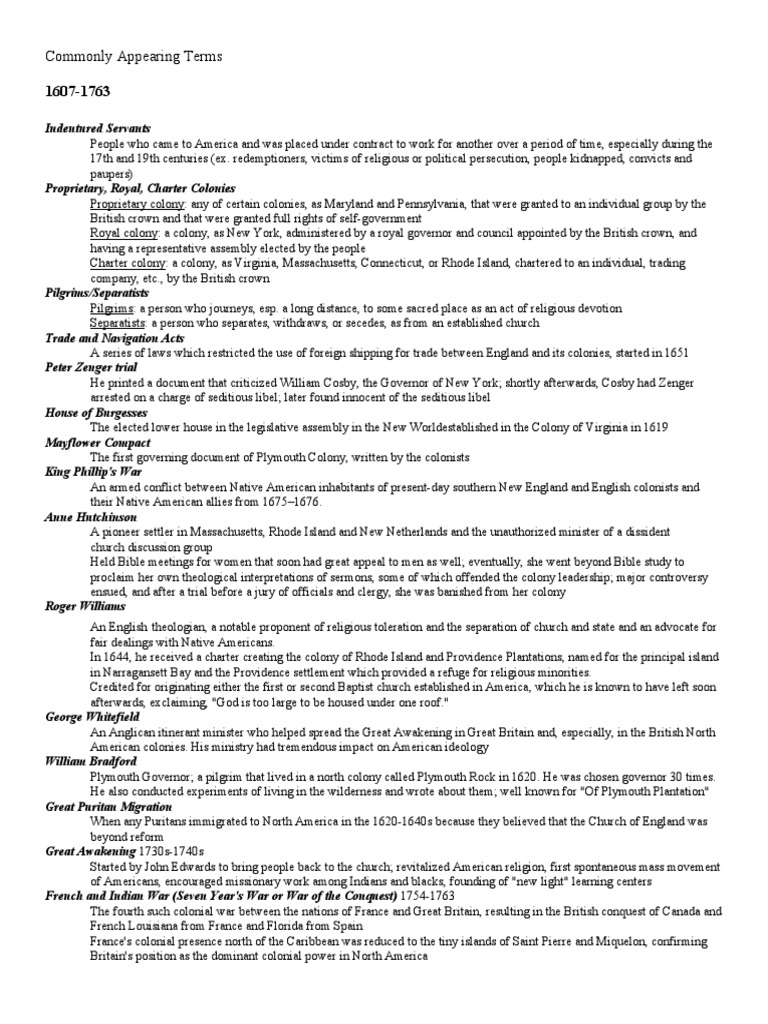 APUSH Commonly Appearing Terms