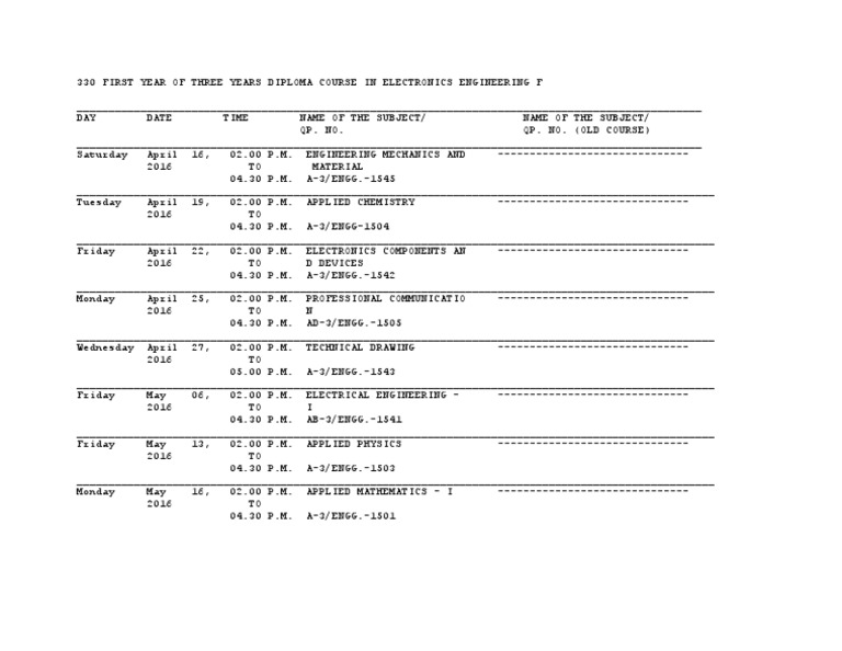 Electronics Engineering Exam Schedule | PDF | Computers | Technology ...