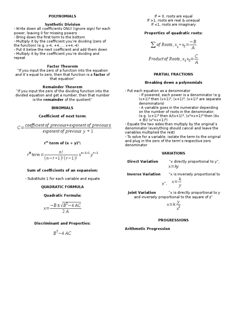 Mathematics - Formulas and Tips | PDF