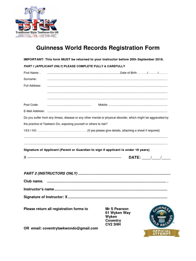 Guinness World Record Form