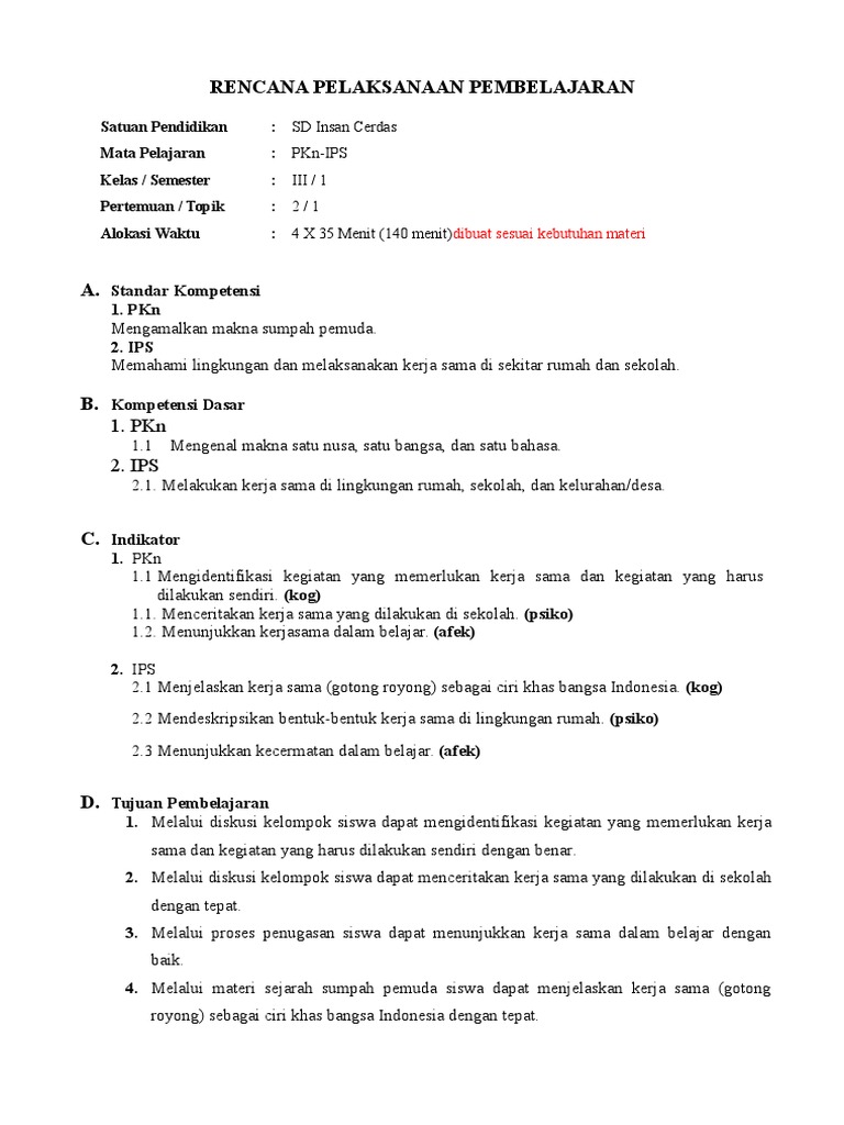 RPP Pembelajaran Terpadu Tipe/Model Shared