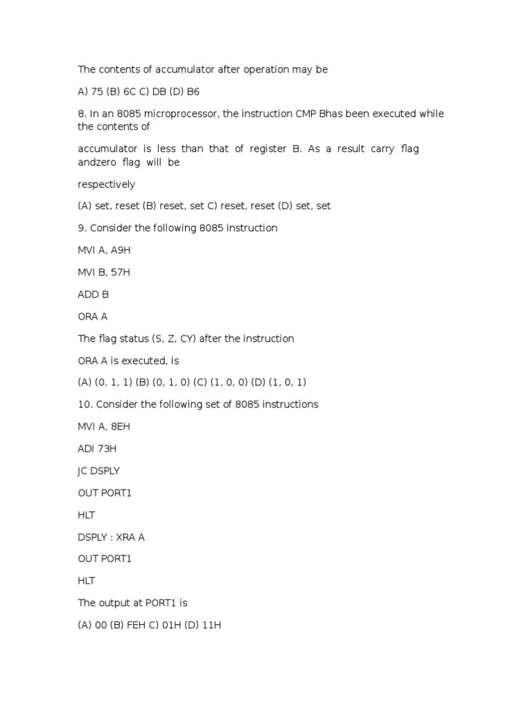 8085 Microprocessor Instruction Flags and Outputs | PDF