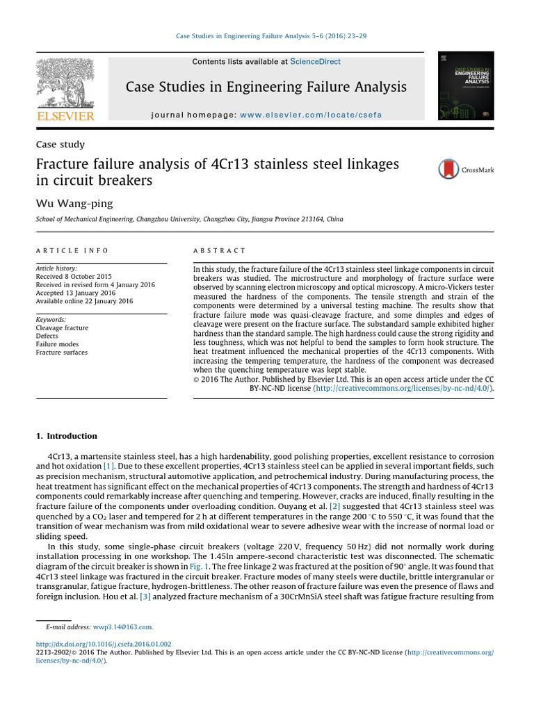 Fracture Failure Analysis of 4Cr13 Stainless Steel Linkages in Circuit ...