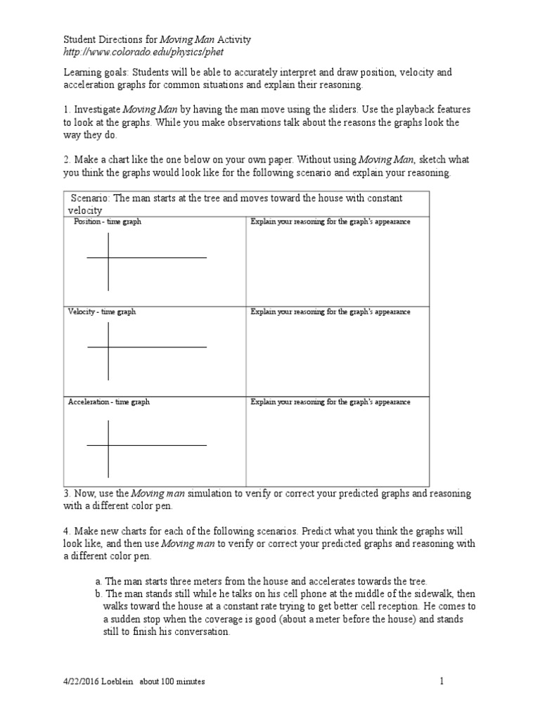 Moving Man Activity Student Directions | PDF | Acceleration | Velocity