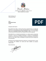 Carta de Felicitación Del Presidente Danilo Medina A Galardonados Con El Doctorado Honoris Causa Otorgado Por La UNPHU
