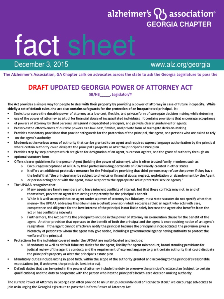 Power of Attorney Ga 2016 Fact Sheet PDF Law Of Agency Power Of