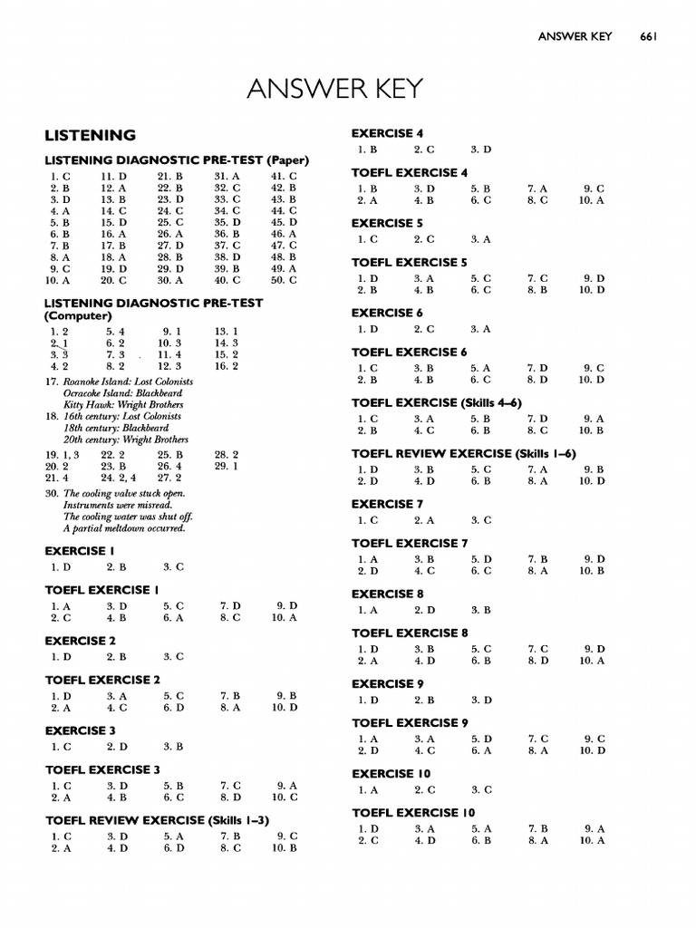 Answer Key Listening Toefl Longman