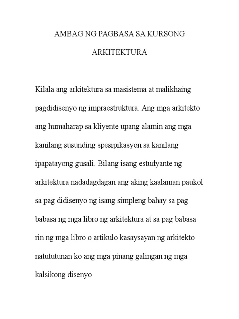 Ambag Ng Pagbasa Sa Kursong Arkitektura