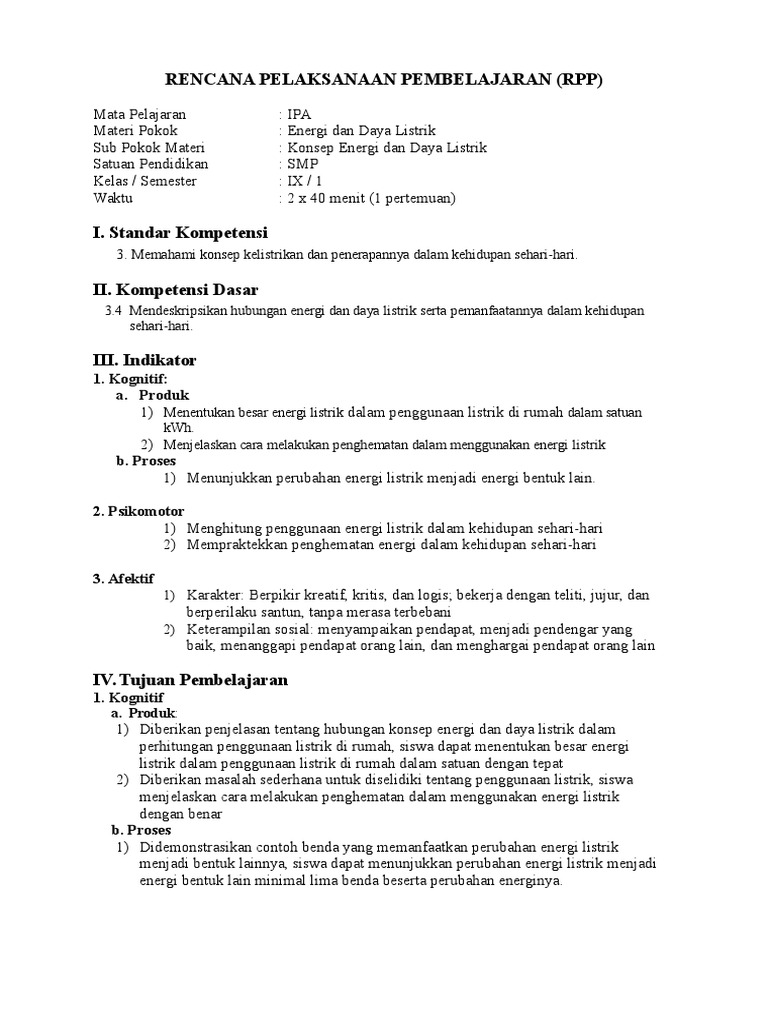 Rpp Energi Daya Listrik