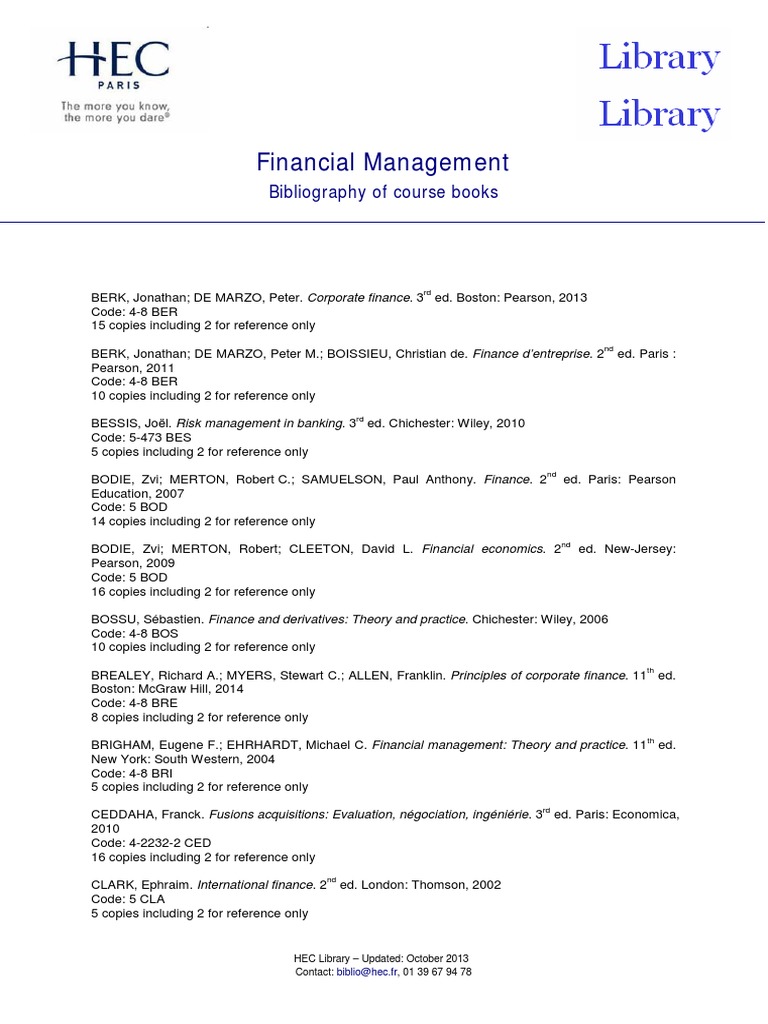Financial Management Course Bibliography | PDF | Money | Financial ...