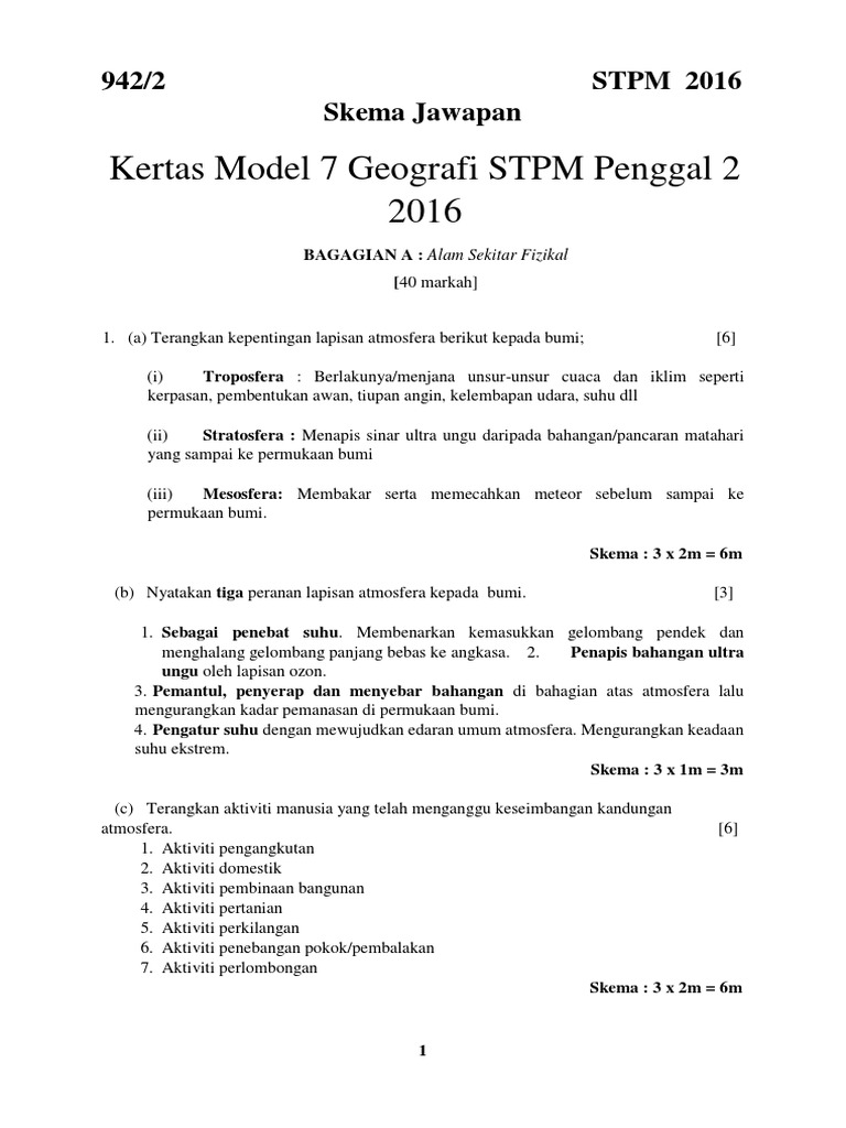 Skema Kertas Model 7 Geografi Stpm Penggal 2 2016 Pdf