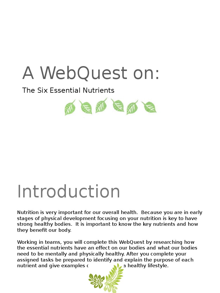 Webquest Nutrtion Main 2 | PDF | Nutrition | Diet & Nutrition