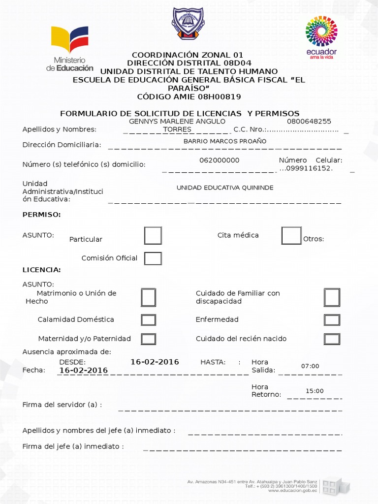 Formulario de Solicitud de Permisos y Licencias